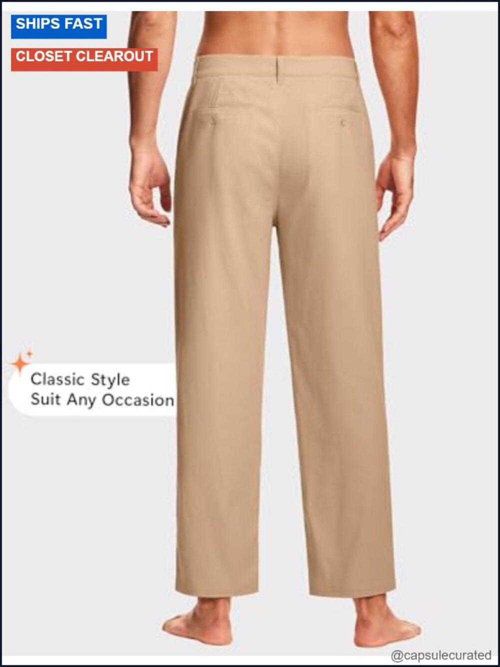 Men's Linen Dress Pants Casual Work Golf Trousers Flat Front with Pockets - Picture 4 of 6